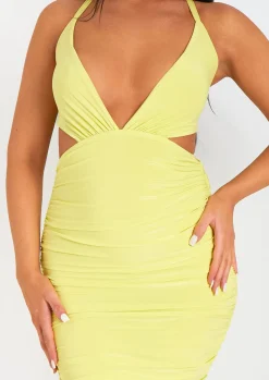 Midi Dresses|Party Dresses*Missy Empire Chaya Lime Slinky Cut Out Halter Neck Midi Dress