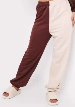 Airport Vibin'|Tracksuits*Missy Empire Cheryl Beige Two Colour Splice Jogger Chocolate