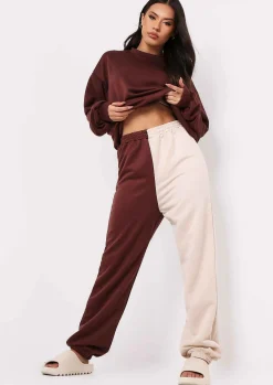 Airport Vibin'|Tracksuits*Missy Empire Cheryl Beige Two Colour Splice Jogger Chocolate
