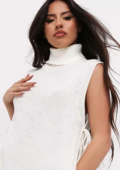 Tops|Knitwear*Missy Empire Cheryl Knitted Roll Neck Tie Side Vest Cream