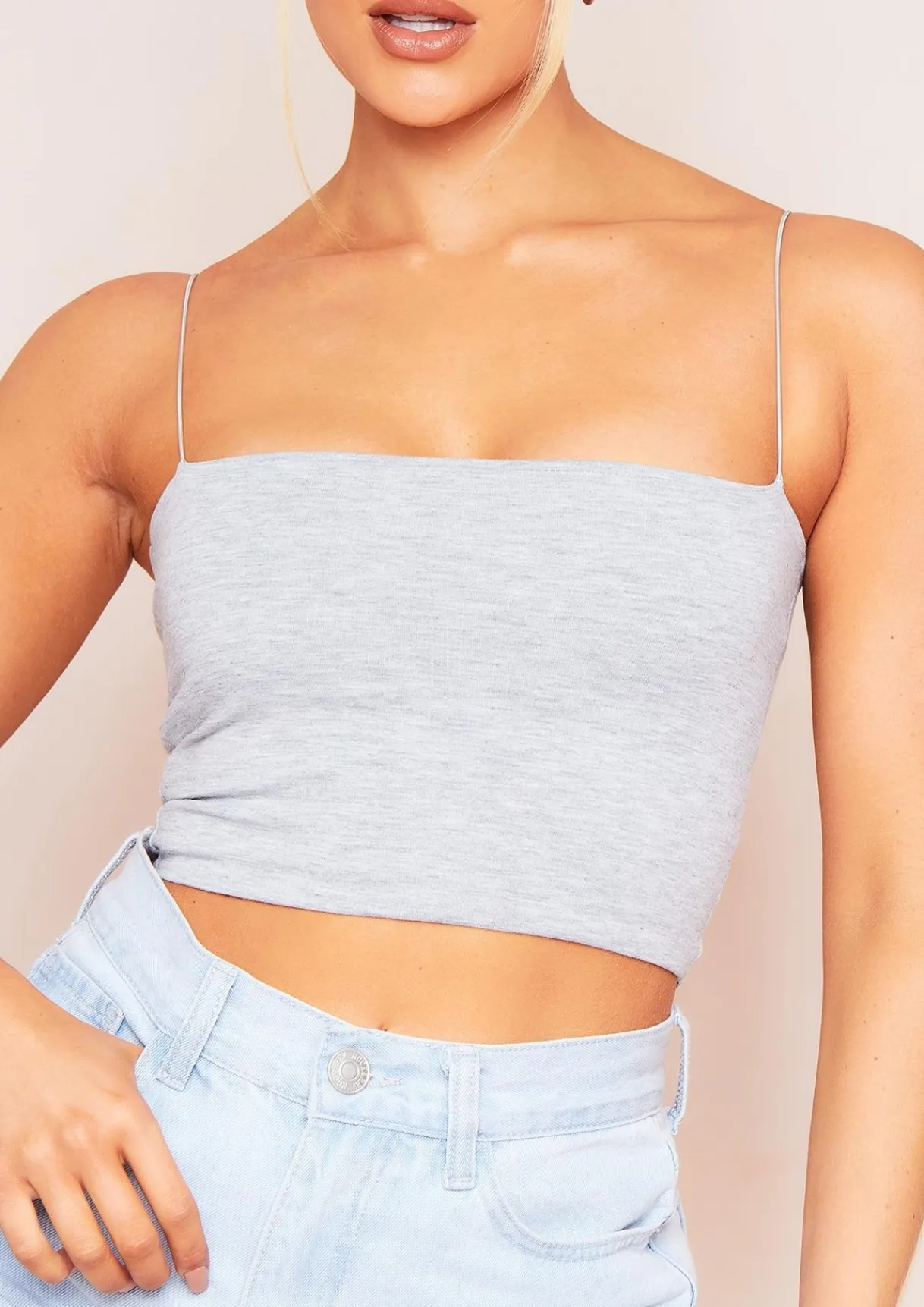 Airport Vibin'|Tops*Missy Empire Chris Thin Strap Crop Top Grey