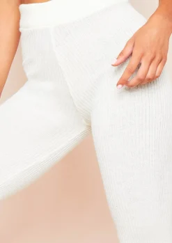 Loungewear|Leggings*Missy Empire Christie Cream Ribbed Knit Side Split Leggings