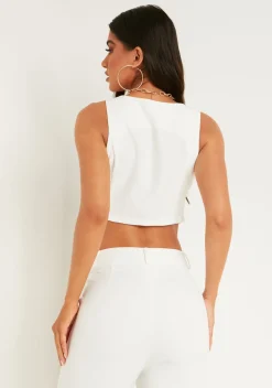 The Party Edit|Tops*Missy Empire Ciara Tailored Crop Waistcoat White