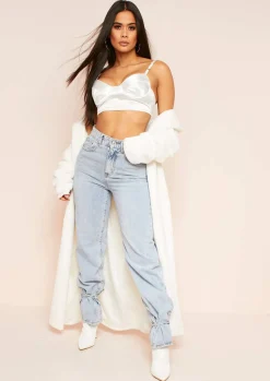 Jeans|Denim*Missy Empire Cici Denim Light Wash Tie Hem Straight Leg Jeans Pastel Blue