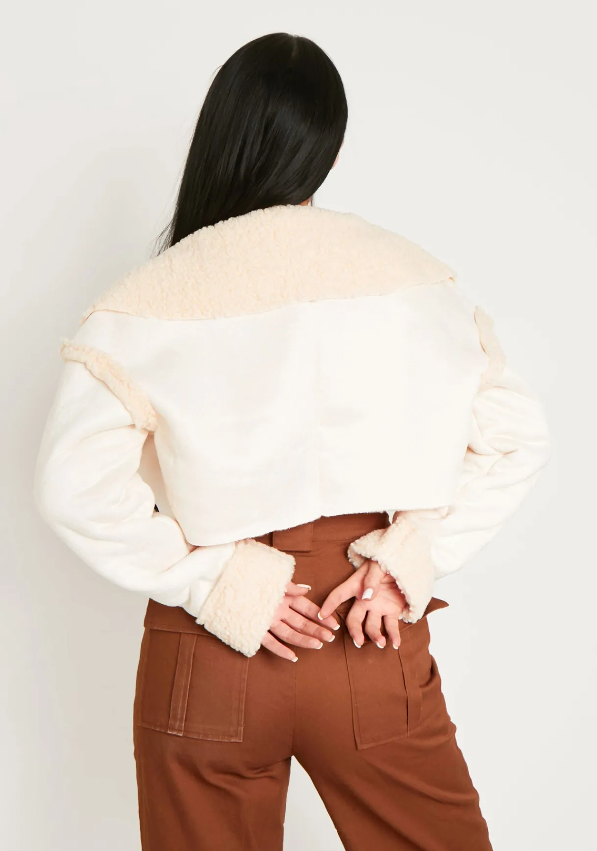 Coats & Jackets*Missy Empire Cindy Cropped Zipped Borg Coat Cream