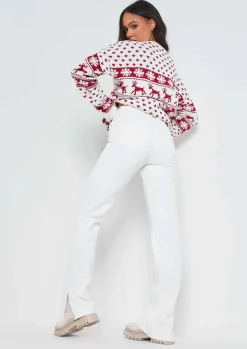 Knitwear*Missy Empire Cindy Oversized Christmas Jumper Cream
