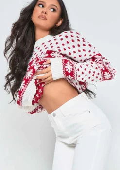 Knitwear*Missy Empire Cindy Oversized Christmas Jumper Cream