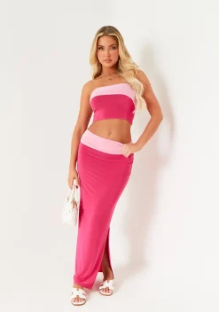 Skirts|Co-Ords*Missy Empire Claire Pink Contrast Fold Over Maxi Skirt