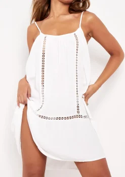 Knitted Dresses|Casual Dresses*Missy Empire Claire White Crochet Detail Beach Mini Dress