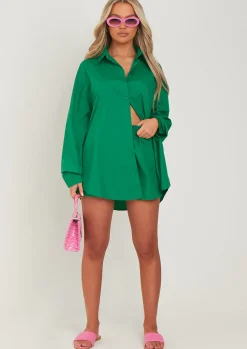 Tops*Missy Empire Clara Thick Cotton Oversized Shirt Green