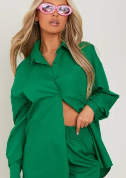 Tops*Missy Empire Clara Thick Cotton Oversized Shirt Green
