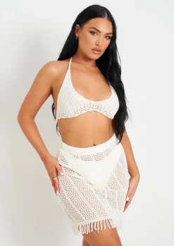 Rave Outfits|Tops*Missy Empire Clara White Knitted Crochet Bralet