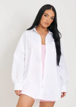 Airport Vibin'|Shirt Dresses*Missy Empire Clara Oversized Shirt White