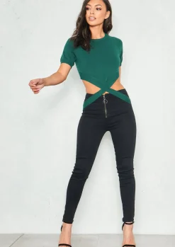 Tops*Missy Empire Clarice Emerald Green Soft Knit Wrap Crop Top