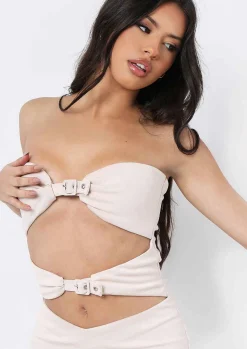 Mini Dresses|Party Dresses*Missy Empire Claudine Cream Double Buckle Mini Dress