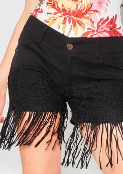 Shorts|Denim*Missy Empire Cordelia Denim Crochet Lace Tassel Shorts Black