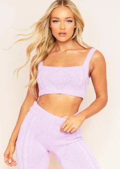 Airport Vibin'|Tops*Missy Empire Cruz Cable Knitted Ribbed Crop Top Lilac