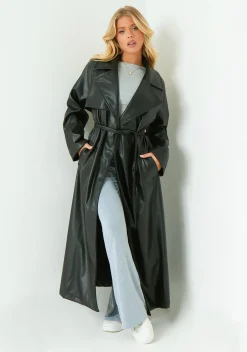 Coats & Jackets*Missy Empire Dani Leather Trench Coat Black