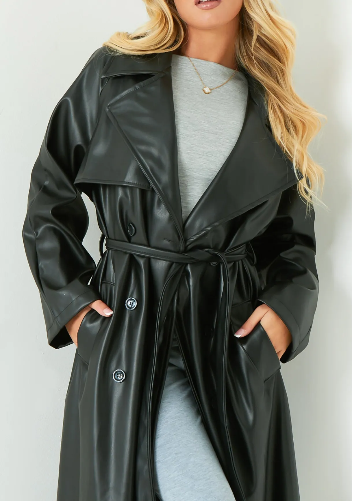 Coats & Jackets*Missy Empire Dani Leather Trench Coat Black