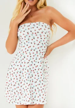 Mini Dresses|Party Dresses*Missy Empire Dani White Floral Skater Bandeau Dress