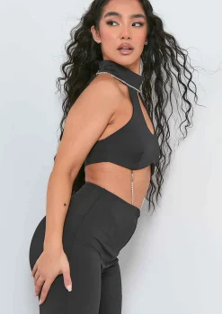 Jumpsuits & Playsuits*Missy Empire Daniella Black Diamante High Neck Jumpsuit