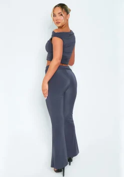 Concert Outfits|Trousers*Missy Empire Danielle Charcoal Slinky High Waisted Flared Trousers