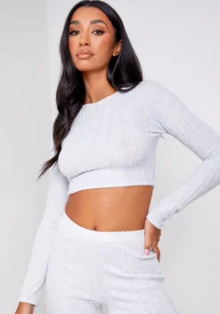 Airport Vibin'|Tops*Missy Empire Darci Light Grey Super Soft Ribbed Tie Back Top