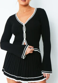 Concert Outfits|Skirts*Missy Empire Darcie Black Pleated Mini Skirt With White Trim