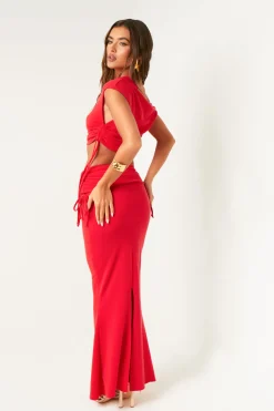 Tops|Co-Ords*Missy Empire Darcy Off The Shoulder Ruched Crop Top Red