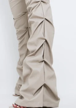Trousers*Missy Empire Darelle High Waisted Ruched PU Trousers Beige