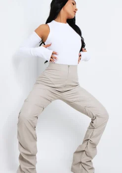 Trousers*Missy Empire Darelle High Waisted Ruched PU Trousers Beige