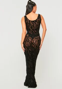 Little Black Dresses|Maxi Dresses*Missy Empire Davina Black Devore Maxi Dress