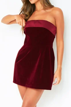 The Party Edit|Mini Dresses*Missy Empire Demi Burgundy Velvet Satin Fold Over Mini Dress Red