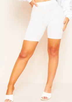 Shorts|Loungewear*Missy Empire Derica Ribbed Knit Cycle Shorts White