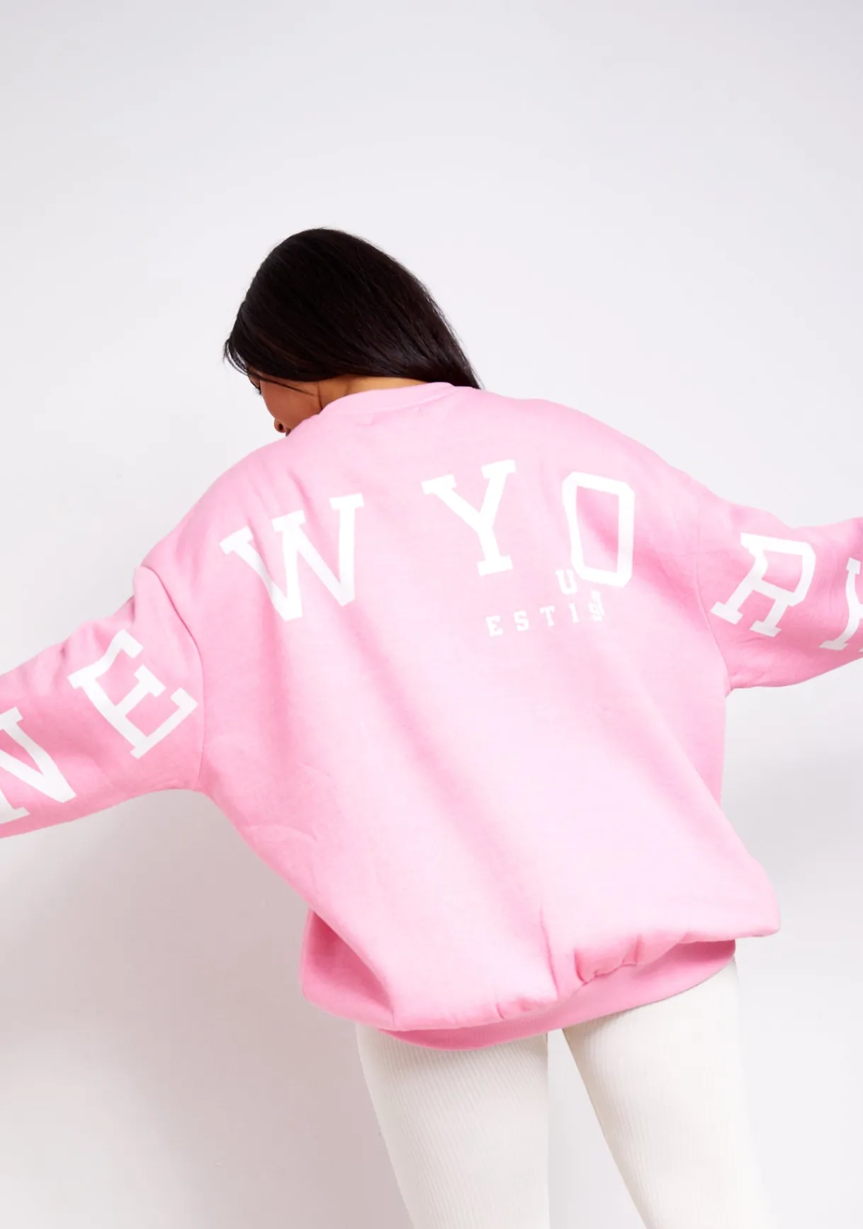 Airport Vibin'|Loungewear*Missy Empire Desiree Pink New York Oversized Sweatshirt