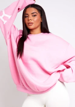 Airport Vibin'|Loungewear*Missy Empire Desiree Pink New York Oversized Sweatshirt