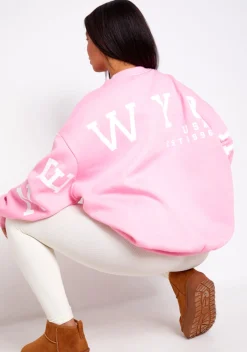 Airport Vibin'|Loungewear*Missy Empire Desiree Pink New York Oversized Sweatshirt
