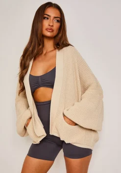 Knitwear*Missy Empire Devyn Balloon Sleeve Cardigan Beige