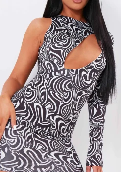 Rave Outfits|Mini Dresses*Missy Empire Devyn Black Abstract Print Cut Out Mini Dress