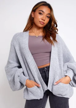 Knitwear*Missy Empire Devyn Balloon Sleeve Cardigan Grey