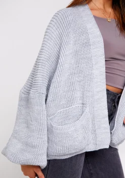 Knitwear*Missy Empire Devyn Balloon Sleeve Cardigan Grey