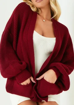 Loungewear|Knitwear*Missy Empire Devyn Wine Balloon Sleeve Cardigan Red