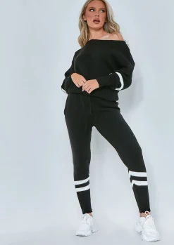 Airport Vibin'|Co-Ords*Missy Empire Dominique Black Oversized Knitted Loungewear Set