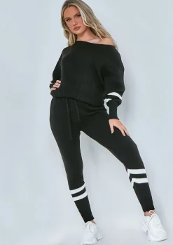 Airport Vibin'|Co-Ords*Missy Empire Dominique Black Oversized Knitted Loungewear Set