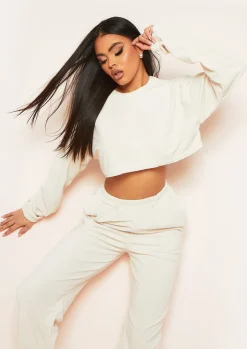 Airport Vibin'|Tracksuits*Missy Empire Ebba Cropped Velour Sweater Cream
