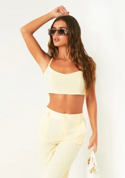 Tops|Co-Ords*Missy Empire Eleanor Lemon Washed Linen Crop Top