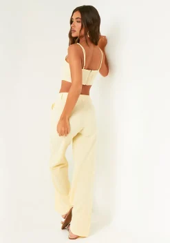 Tops|Co-Ords*Missy Empire Eleanor Lemon Washed Linen Crop Top