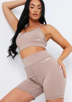 Gym Tops|Activewear*Missy Empire Eleanor Missy Sport Strappy Crop Gym Top Mocha