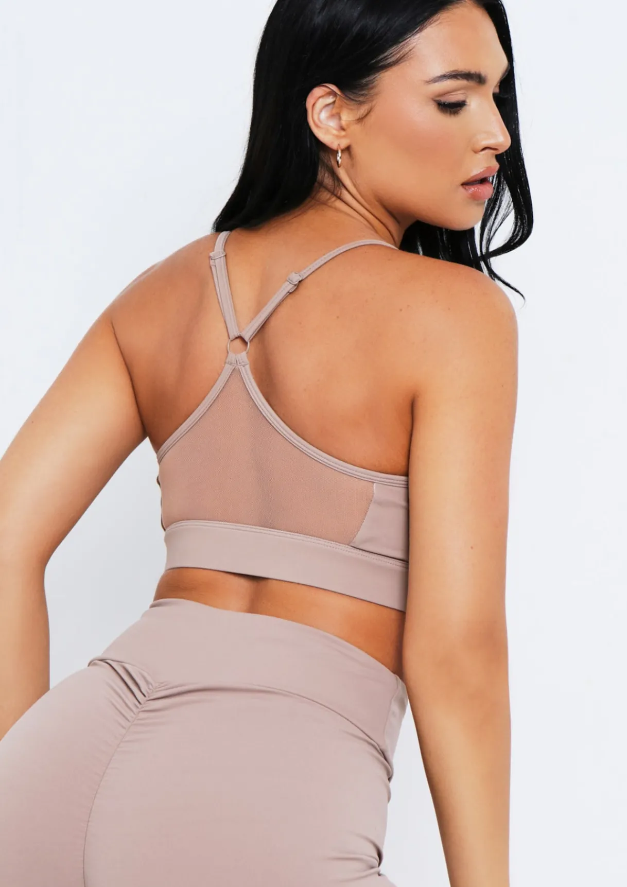 Gym Tops|Activewear*Missy Empire Eleanor Missy Sport Strappy Crop Gym Top Mocha