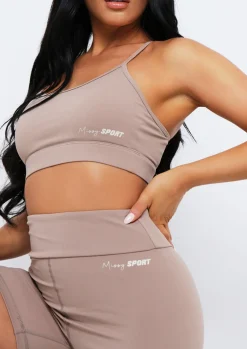 Gym Tops|Activewear*Missy Empire Eleanor Missy Sport Strappy Crop Gym Top Mocha